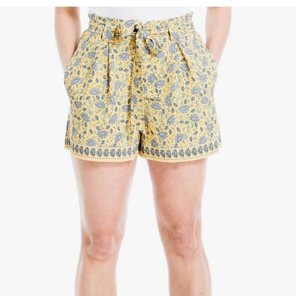 Max Studio Women's Bubble Crepe Shorts with Front Ties Yellow Size Medium NWT